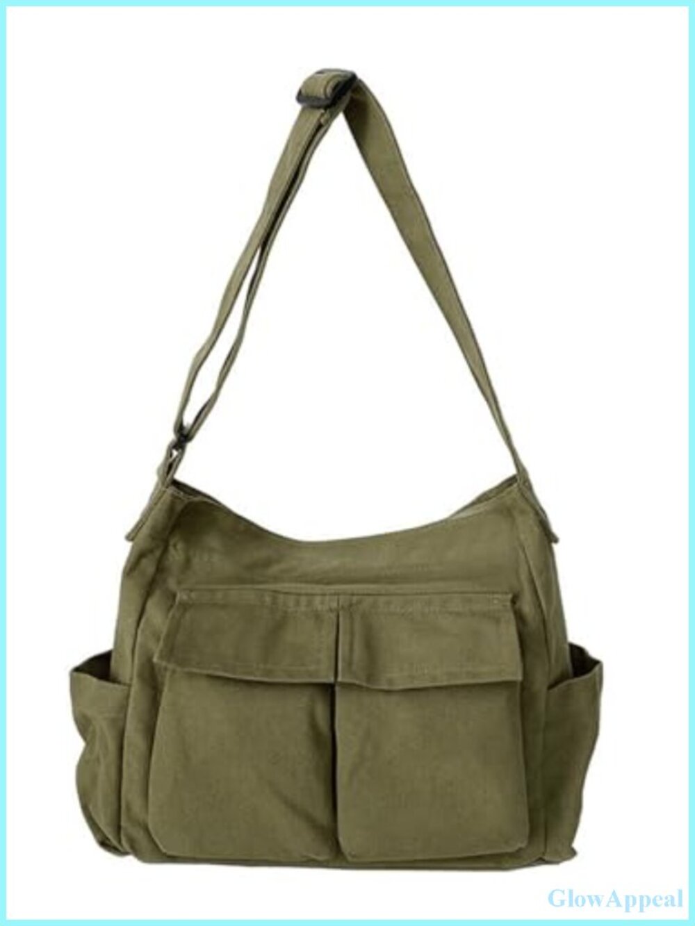 Canvas Hobo Crossbody Bag Slouchy Crescent Shoulder Tote with Zipper Pockets